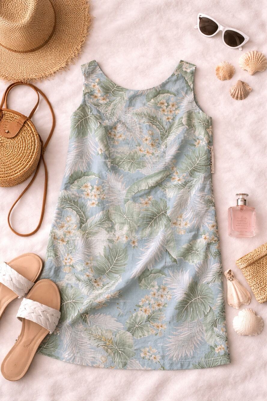 NWT Aloha Republic Vintage Women's Tropical Tank Dress Sleeveless Blue Green 2XL